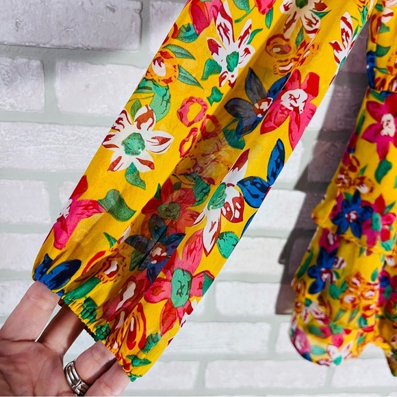 Endless Rose Vivi Yellow  Floral Print Long Sleeve Open Back Romper Size XS - Picture 8 of 12